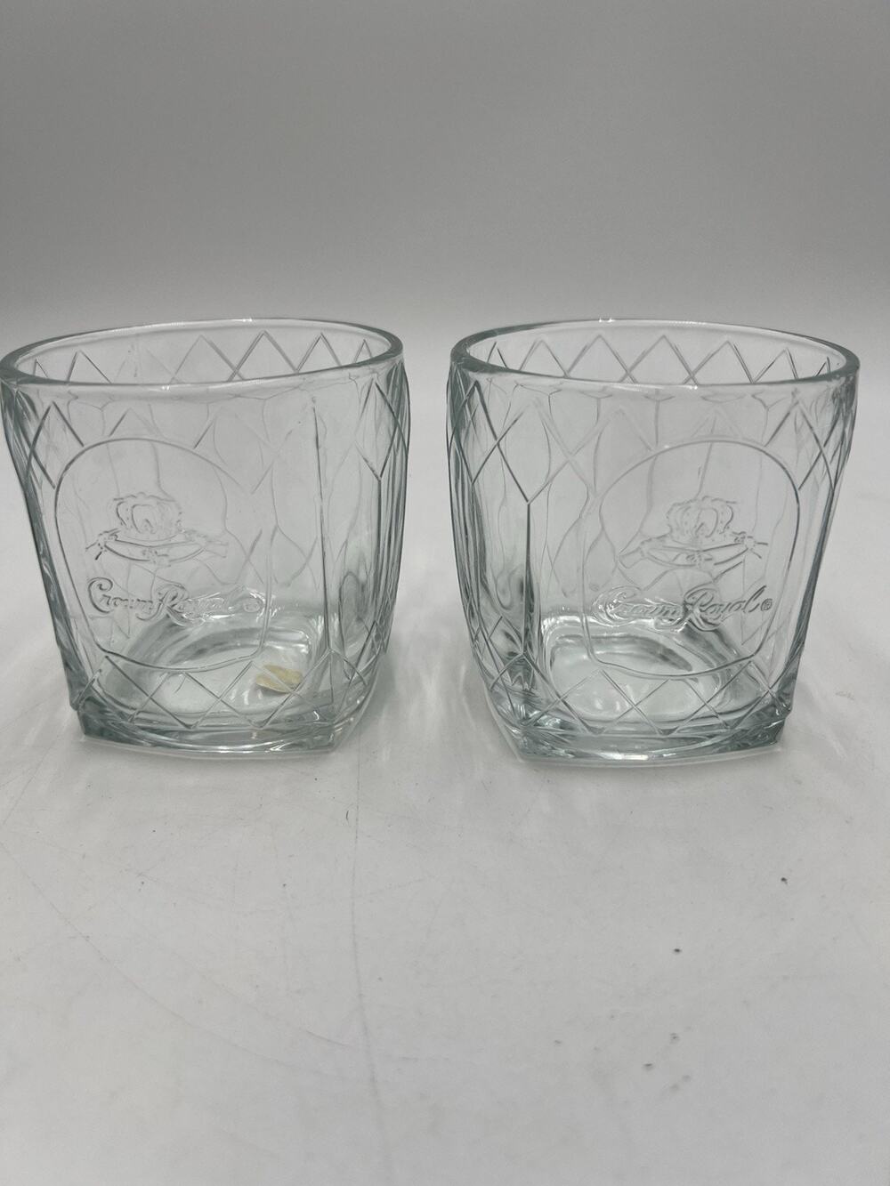Vintage Crown Royal Grid Optic Lowball Rocks Glasses Set of 2 8 Oz Mexico